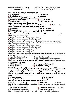 Đề thi chất lượng học kì I môn Sinh học - Mã đề 003